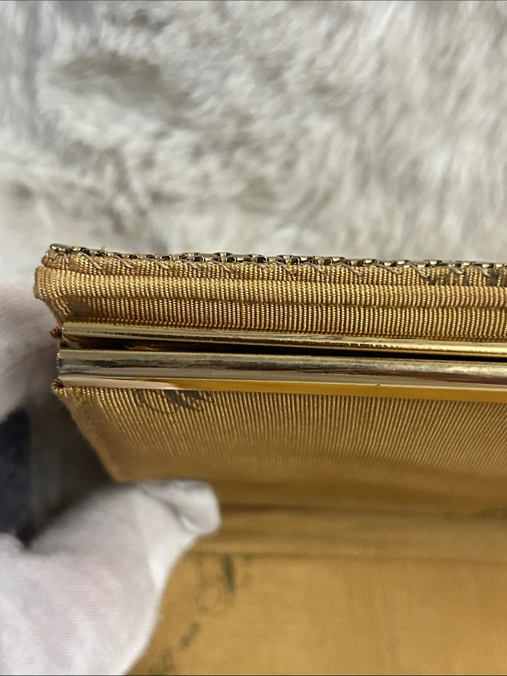 Whiting and Davis Vintage 1970’s gold mesh organizer clutch wallet